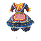 Vestido Festa Infantil Junina Azul Com Shorts