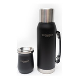 Combo Termo Explorer Pico Cebador Calidad + Mate Acero Inox