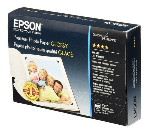 Epson Papel S041727 Prem Glossy Photo 4x6  Paq Con 100 Hojas