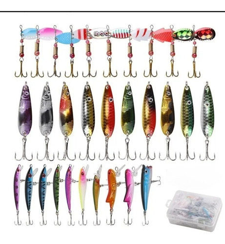 Kit 30 Señuelos De Pesca Cucharas Rapala + Caja De Pesca