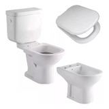 Kit Ferrum Bari Inodoro Largo, Tapa, Deposito Dual Y Bidet.