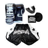 Kit Boxe Muay Thai Luva Bandagem Bucal Shorts American Fight