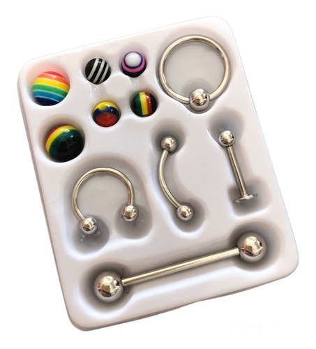 Kit Cartela 5 Piercing Aço Orelha Septo Língua C/ 6 Bolinhas