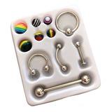 Kit Cartela 5 Piercing Aço Orelha Septo Língua C/ 6 Bolinhas