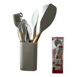 Kit Jogo De Cozinha 7 Utensílios Silicone Antiaderente Calor