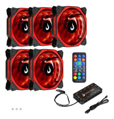 Kit Cooler 5x Fans 120mm Rgb Rise Mode Aura + 1 Controladora