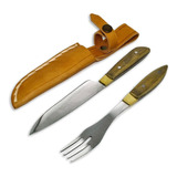 Juego Set Cuchillo Tenedor Parrilla Asado Acero Inox Y Vaina