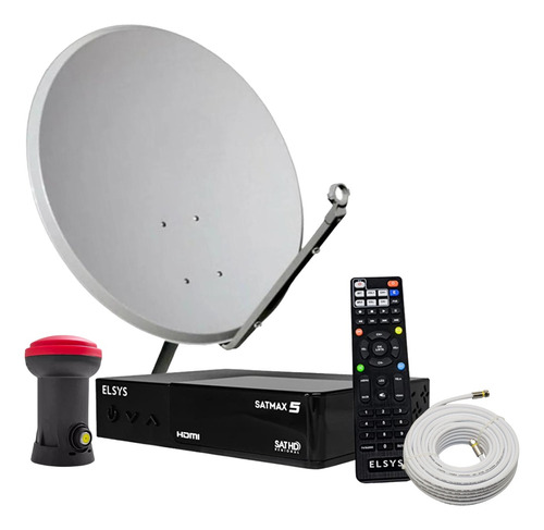 Kit 1 Receptor Satmax 5 Elsys - Antena 75cm + Lnbf Cabo