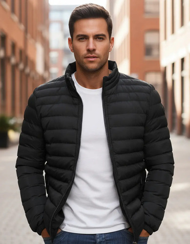 Chaqueta De Hombre De Color Liso, Acolchada De Algodón, Algo