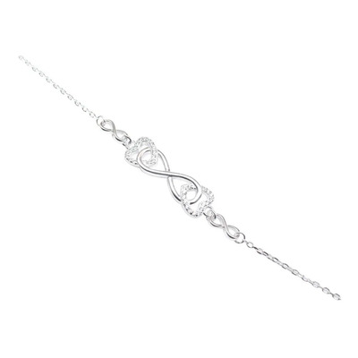 Pulsera Corazón Infinito Plata 925 Zirconia Aaa Pareja 16 Cm Plateado