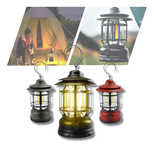 Lampião Lanterna Led Retro Recarregavel Usb Camping Pesca