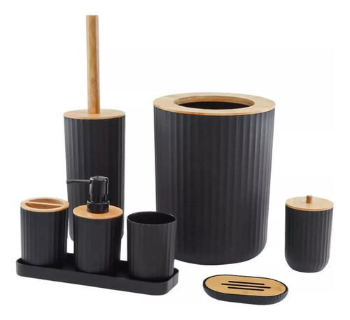 Set De Accesorios De Baño De 7 Piezas De Negro