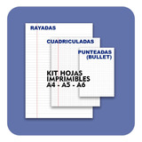 Kit Imprimible Hojas A4 A5 A6 Rayadas Cuadriculadas Bullet