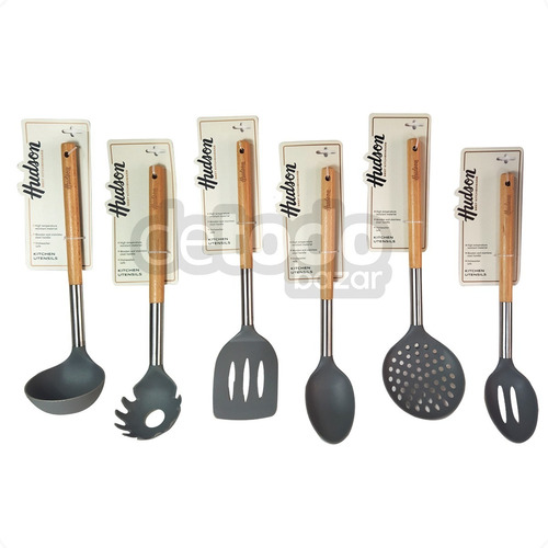 Set 6 Utensilios Hudson Nylon Mango Madera 