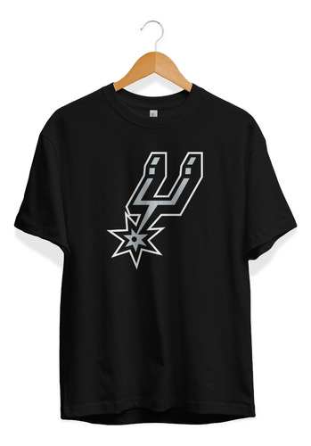 Remera Basket Nba San Antonio Spurs Negra Logo Espuela