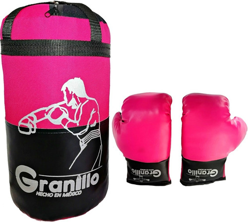 Costal Rosa De Boxeo + Guantes Infantil Niña De 2 A 12 Años