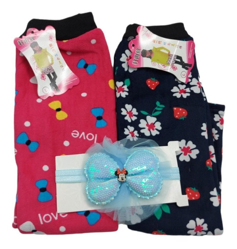 Pack 2 Un Calzas De Polar + Cintillo Minnie Mouse Oferta !