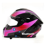 Casco De Moto Abatible Negro Rosa Con Bluetooth