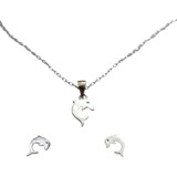 Conjunto Collar Aros Delfin Mujer Plata 925 + Caja Regalo