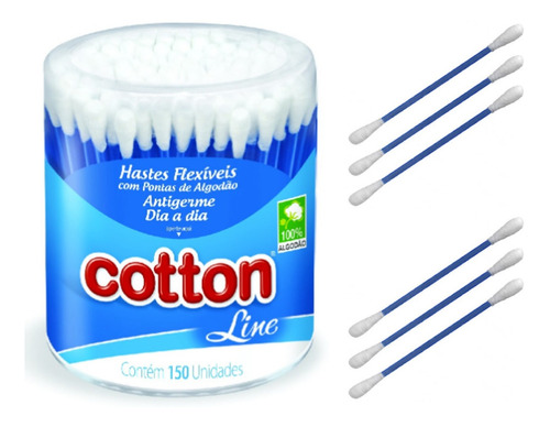 Hastes Flexíveis 150 Unidades Cotonete Cotton Line Antigerme