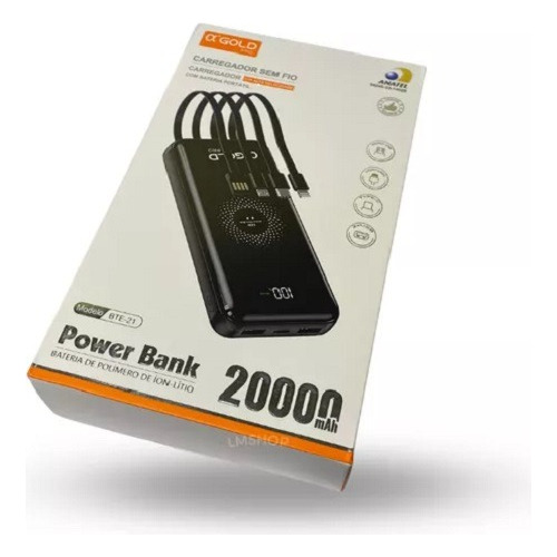 Power Bank 20.000mah Bte-21 A'gold Pro - P/ Indução E Cabos