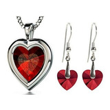 Conjunto De Joyas De Plata 925 Con Corazon Con Texto Te Amo