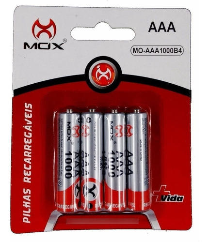 4 Pilha Palito Recarregável Aaa  -  Mox - 1000mah