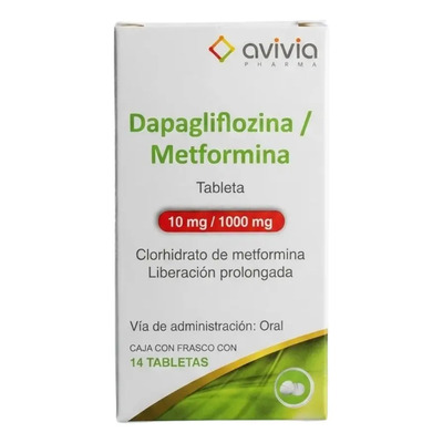 Dapagliflozina \u002F Metformina 10 Mg \u002F 1000 Mg Clorhidrato De Metformina Liberación Prolongada Frasco Con 14 Tabletas | Envío gratis