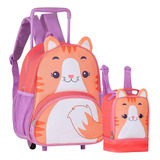 Kit Mochila De Rodinha Infantil Menina Pets Média Escolar