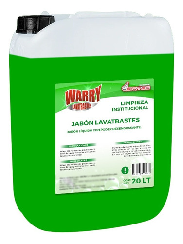 Lavatrastes Jabón Liquido 20 Litros Warry