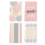 Artoid Mode Pink Stripes Home Sweet Home - Juego De 4 Toalla