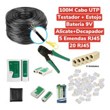 Kit 100m De Cabo Rede Br+20 Plug Rj45 +1 Alicate + 5 Emendas