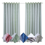 1piezas Cortinas Blackout Para Niños 132x270cm Con Estrellas Color Verde Claro