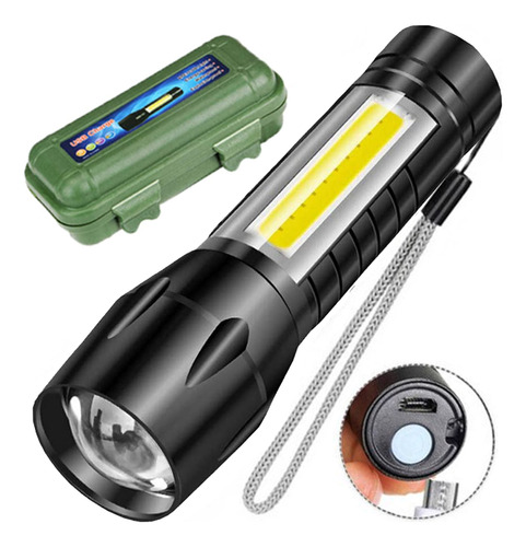 Kit Carregador + Bateria 14500 + Mini Lanterna Tatica Led