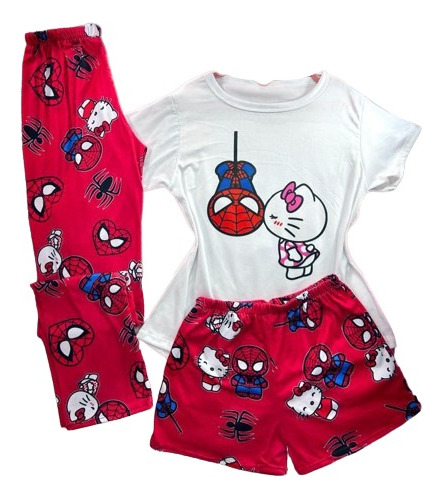 Pijama De Hello Kitty Spiderman 3 Pzs Short Pantalón Y Blusa