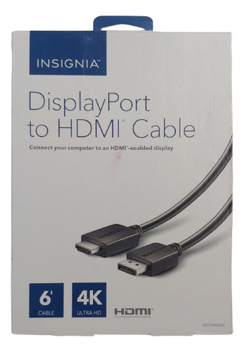 Cable Original Insignia 6' Displayport A Hdmi 4k Uhd Ultra