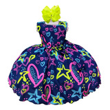 Vestido Infantil Barbie Azul Marinho Neon Luxo Temático 