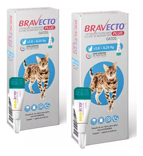 Kit 2 Bravecto Plus Gato 2,8 A 6,25kg Antipulgas E Carrapato