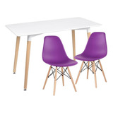 Kit - Mesa De Jantar 60x120 Cm Branco + 2 Cadeiras Roxo