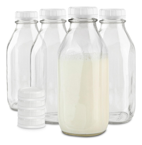 Stock Your Home Botella De Leche De Vidrio De Litro Con Tapa