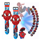 2 Pzs Reloj Proyector Niños Dibujos 24 Imágenes Spiderman