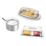 Kit Manteigueira E Porta Frios Pop Com Açucareiro Inox