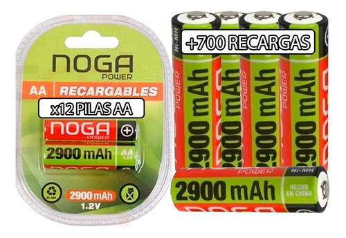 Pilas Aa Recargables Pack De 12 Noganet 2900mah 1.2 Pcreg