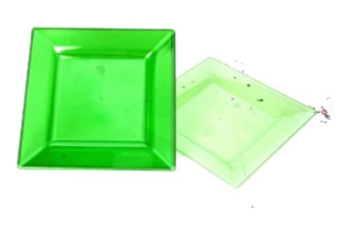 Platos Plasticos Cuadrados Verde Traslucido Set X 6 Unidades