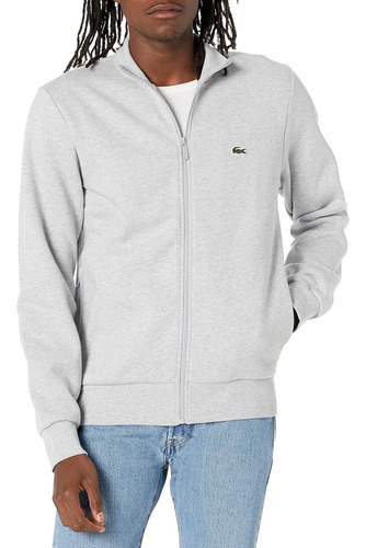 Sudadera Lacoste Original Hombre Casual Gris Logo Bordado 1