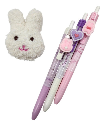 Set 3 Lápices Kawaii Cute Diseño Lovely Rabbit + Colgante