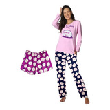 Pijama 3 Piezas Manga Larga Pantalón Y Short Algodon Blanche