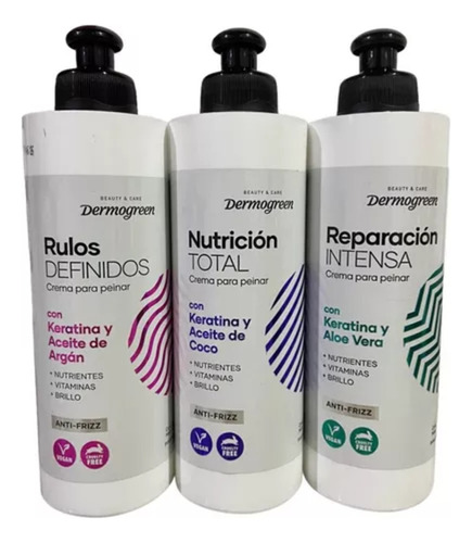 Crema Para Peinar Pack Reparación Nutrición Rulos X3u X300g