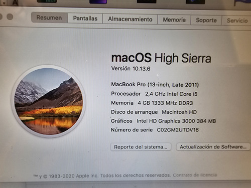 Mac Book Pro 13-2011. Perfecto Estado Cargador No Original