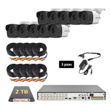 Kit Circuito Cerrado 10 Cámaras Dvr 16 Canales 5 Mp Cctv 2tb